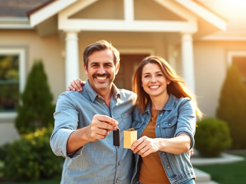 Happy couple holding house keys